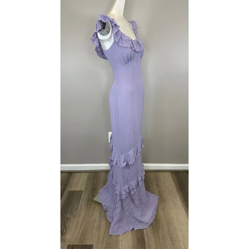 NWT Reformation Scoop Neck Ruffled Tripoli Maxi Dress Aura Size 0 $348 - Picture 8 of 10